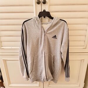 Adidas Heather Gray Hoodie with Black Stripes